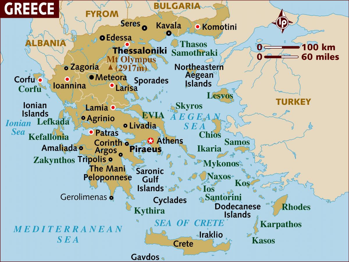خريطة أثينا علي اليونان